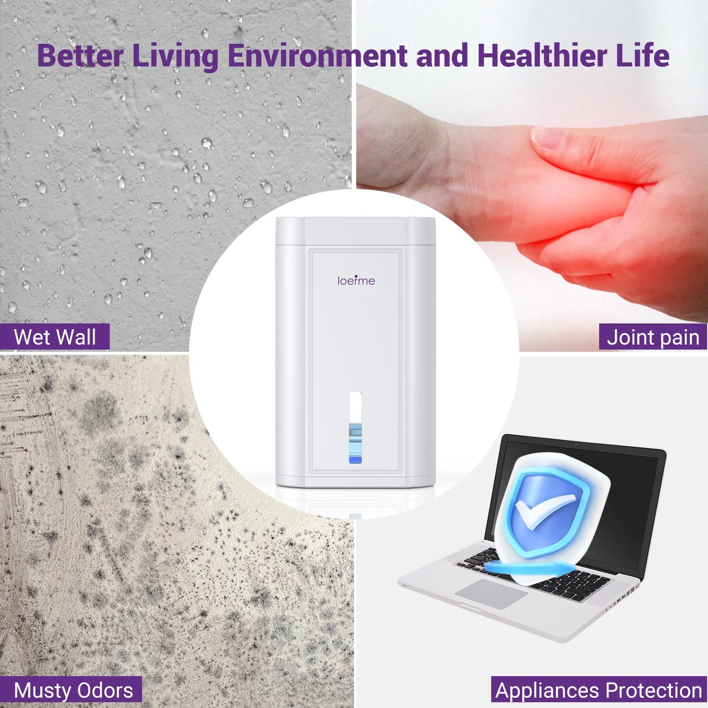Electric Dehumidifier for Home Condensation Moisture with Timer Silent Low Noise 35dB Tank Capacity 1000ML